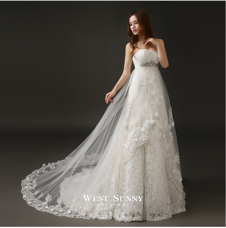 婉纱仙妮婚纱礼服2016秋季新款韩版甜美a字裙新娘定制抹胸长拖尾高腰