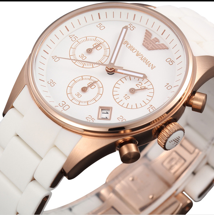 阿玛尼armani手表石英表时尚玫瑰金经典硅胶包钢 ar5920女款