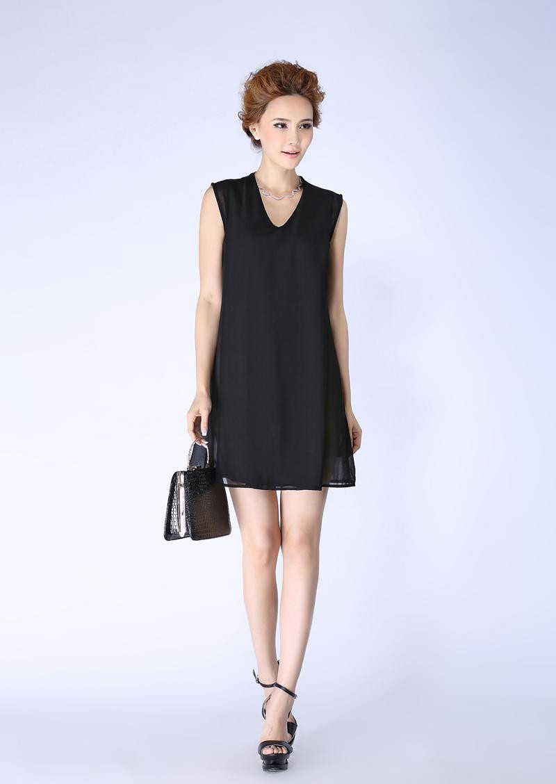 依达yida 2014夏季新款修身经典黑白灰三色v领时尚大摆连衣裙 女 灰色