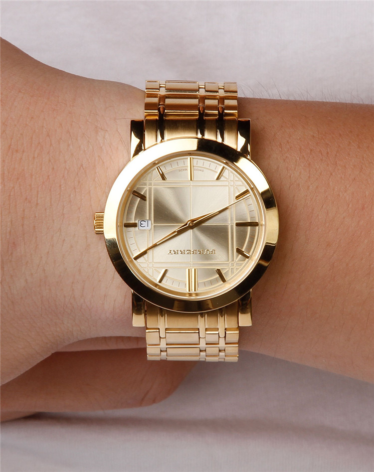 巴宝莉(burberry)手表 经典时尚金色大表盘男士精钢石英手表 bu1393 b