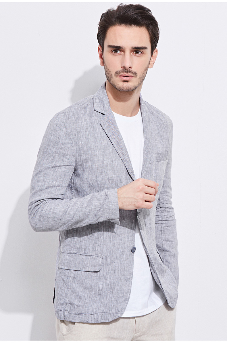 uaisi亚麻西装男商务休闲棉麻西服修身外套男士大码单西服男时尚修身