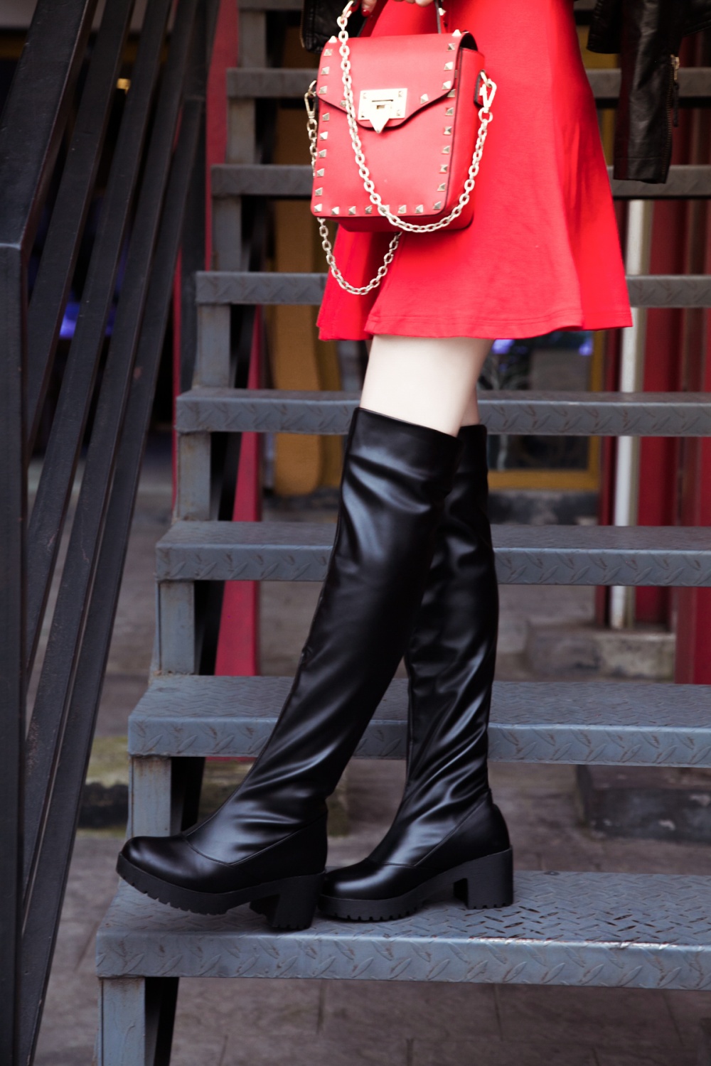 caetient2017新款长筒女靴高筒过膝长靴粗跟骑士靴瘦腿白色厚底长靴潮