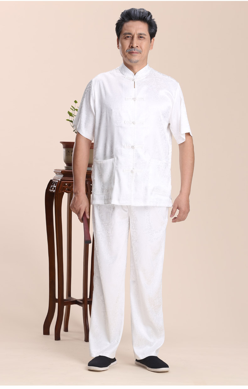 mtiny禅服男套装夏季中医服装茶艺居士服中老年人爸爸复古唐装短袖