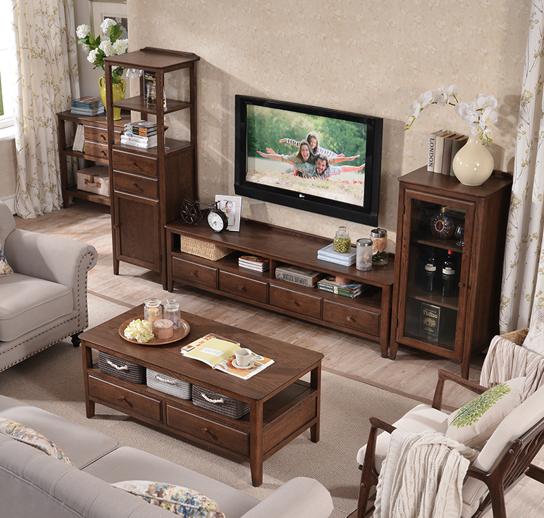 卡菲纳北美红橡酒柜简约小美式电视柜组合边柜带酒杯架