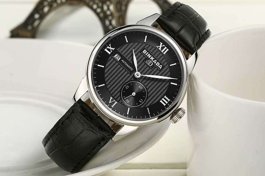 宾卡达binkada手表男士自动机械表男士镂空商务休闲带日历小秒针7007b