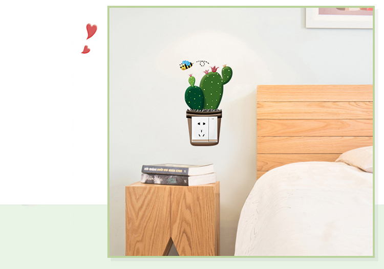 定制开关装饰墙贴客厅卧室绿色盆栽多肉植物创意开关贴自粘贴纸盆栽