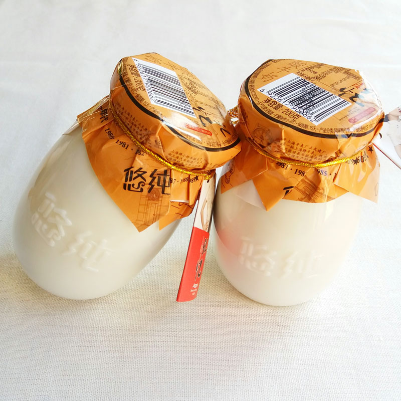 七果果 悠纯上海记忆老酸奶白陶瓷瓶全脂发酵乳酸牛奶 8瓶x200g 产发