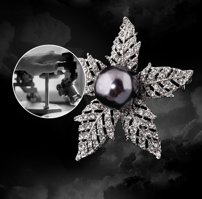 法国eternelle欧美风人造母贝珍珠胸针镀18k白金胸花妈妈生日送礼