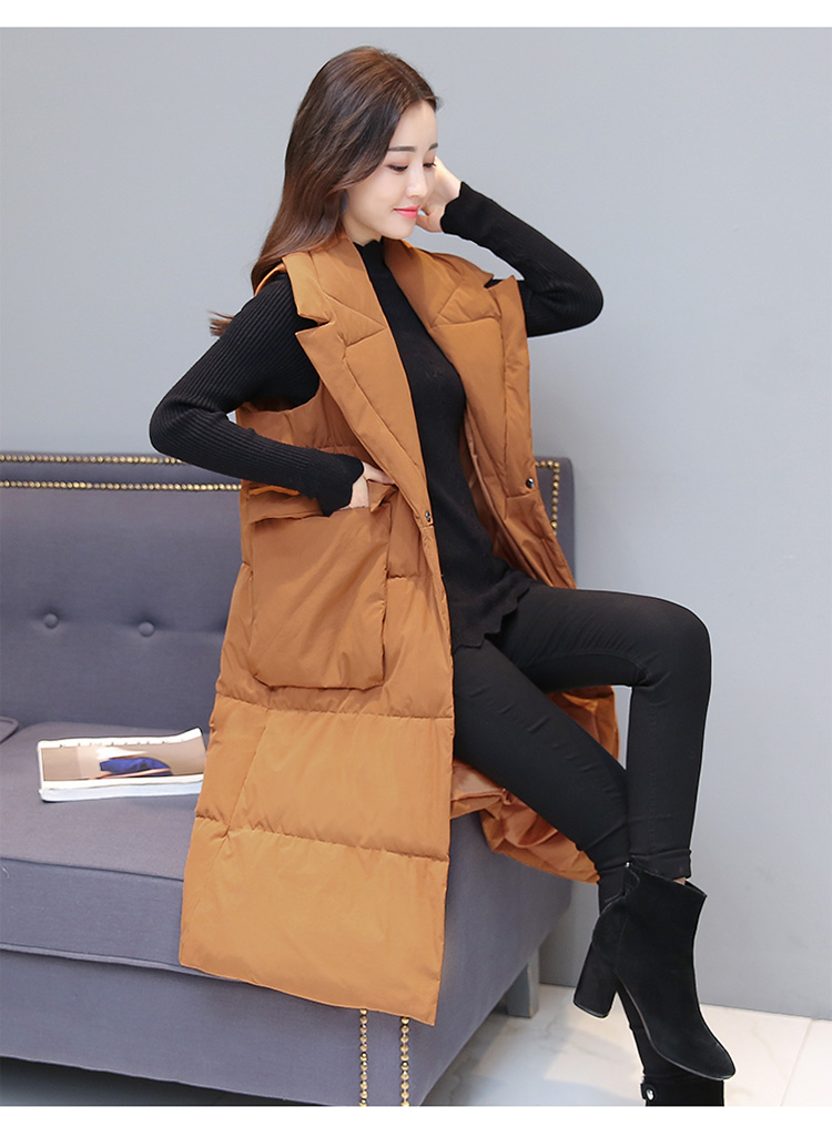 高个子棉马甲女中长款无袖外套秋冬季新款宽松翻领马夹女式长背心