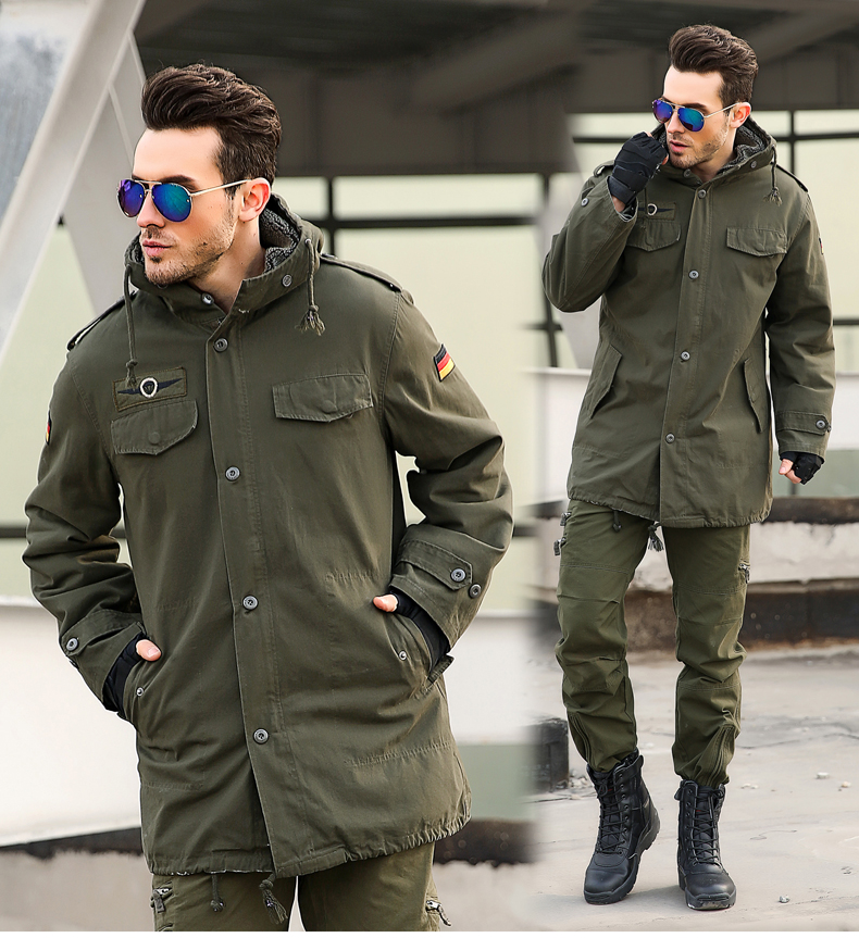 德国侯两件可拆内胆驼绒军大衣迷彩服工装休闲风衣棉衣男