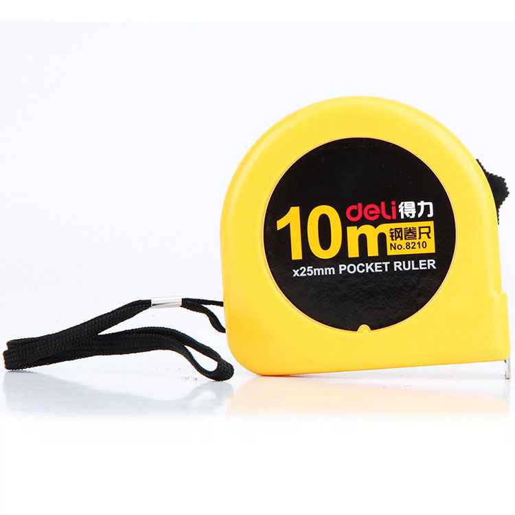 得力(deli)8210钢卷尺10m 黄色玻璃纤维长皮尺 刻度清晰 长皮尺 卷尺