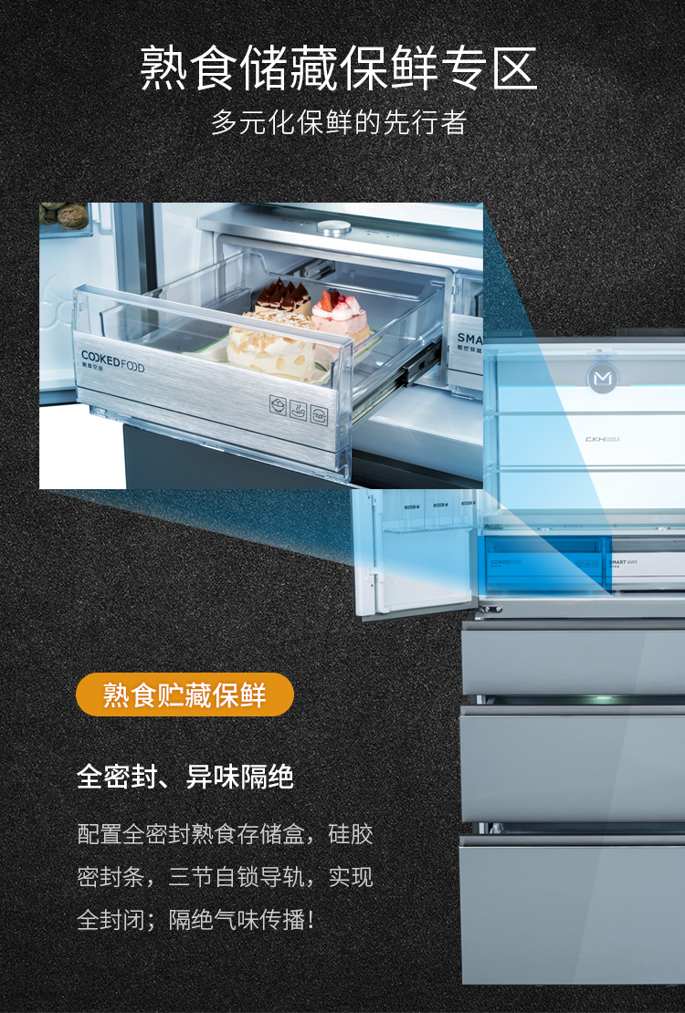 【苏宁专供】美菱冰箱BCD-482WQ3M 精确变频 风冷无霜 底部散热 超薄箱体（ 凯撒灰 ）