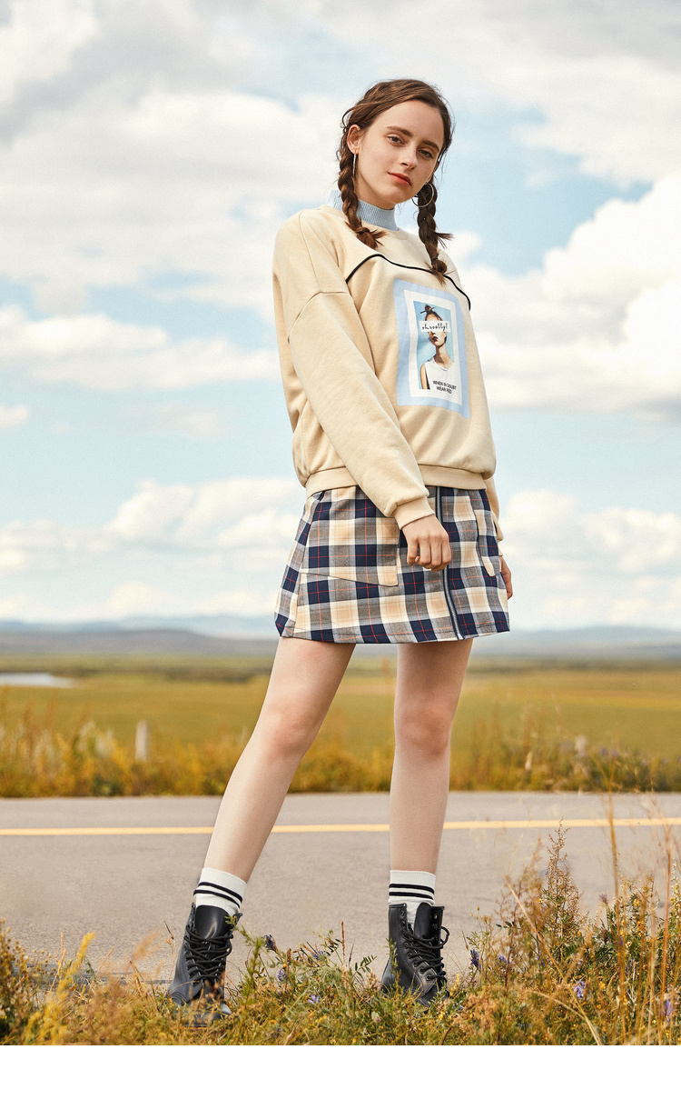 semir森马卫衣女冬季加绒套头宽松显瘦圆领学生显瘦字母印花