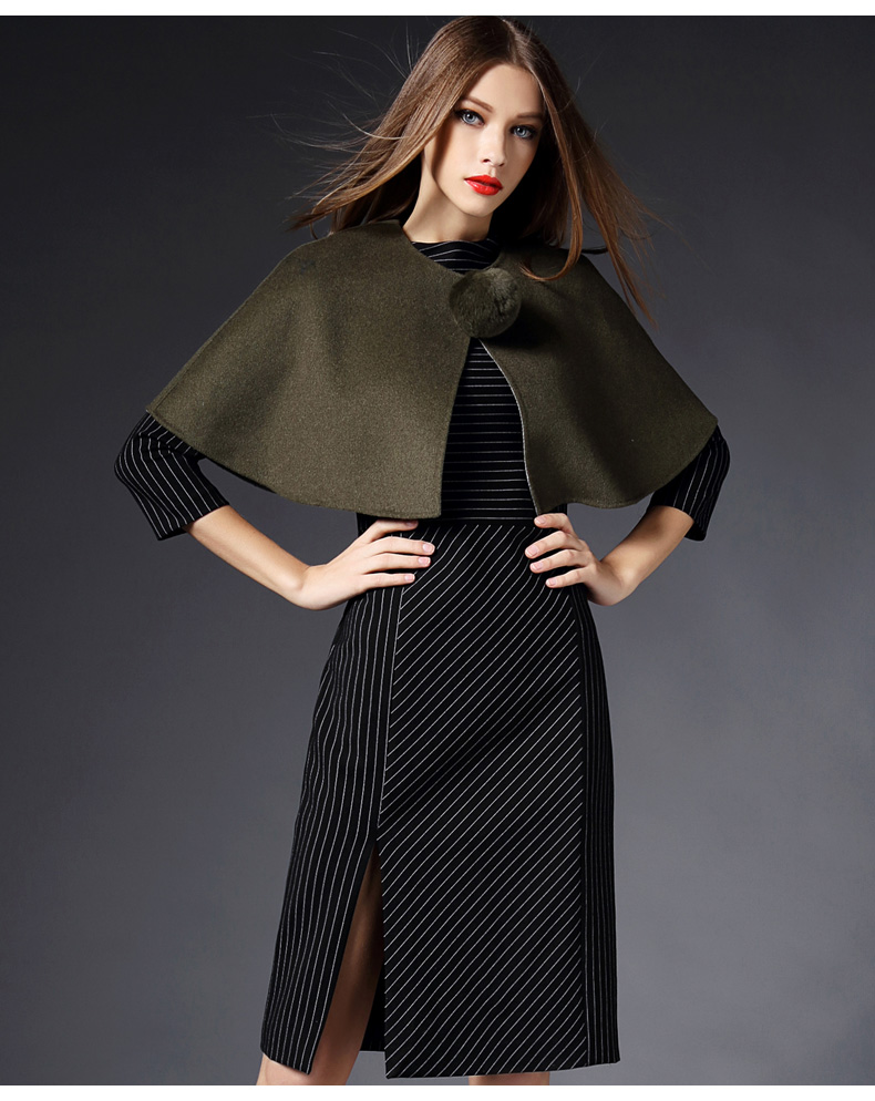 希娅(seeya)女士大衣 希娅小款斗篷披风坎肩两面穿短款小披肩毛呢外套