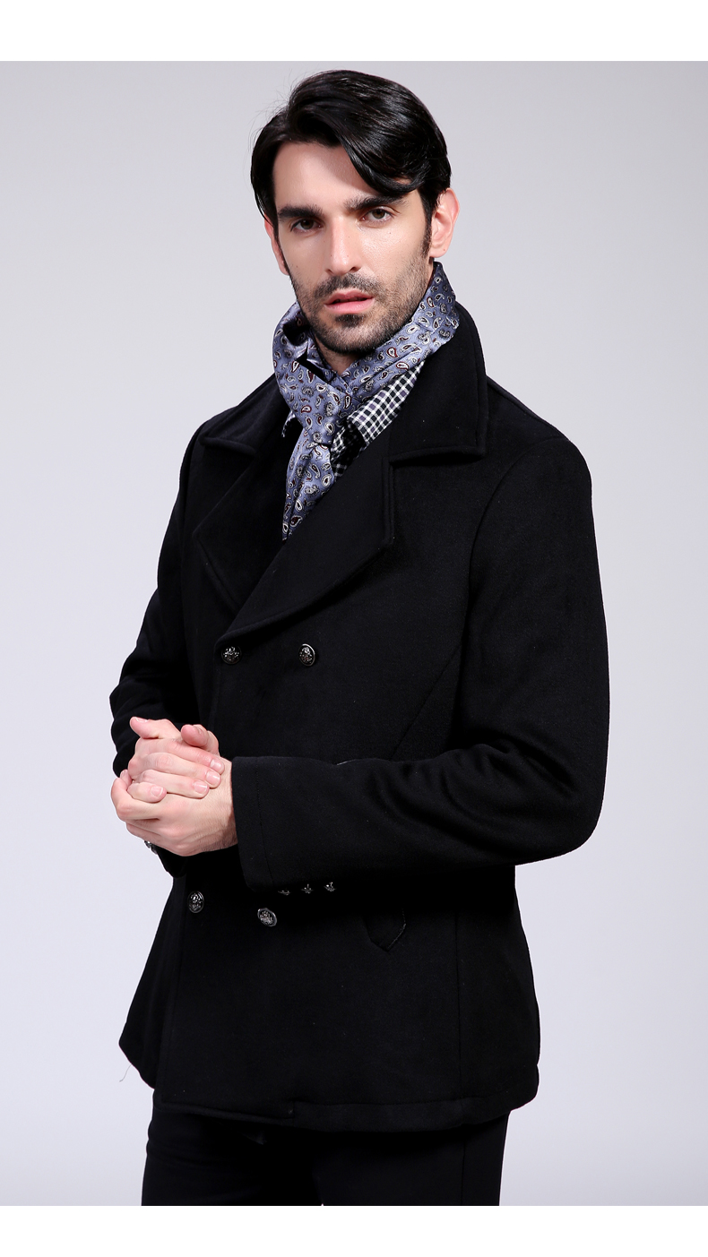 潮男黑色欧式英伦风翻领双排扣时尚长款大衣bag127