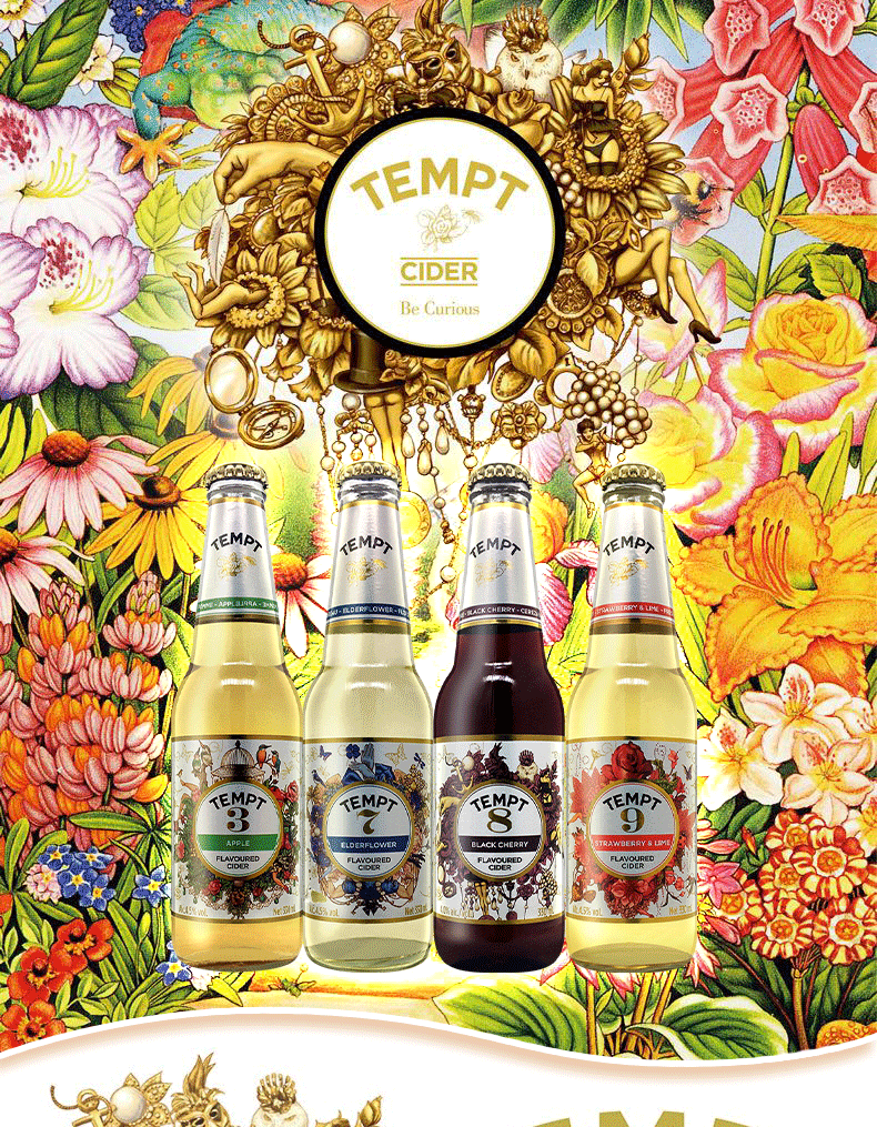 丹麦原装temptcider诱惑3号7号8号9号露酒果味女士啤酒330ml*12瓶组合