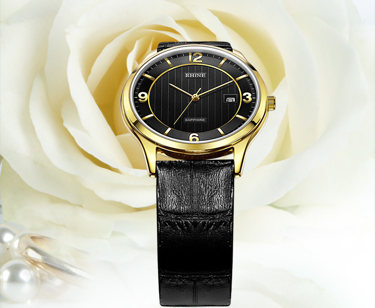 自营rhine莱茵手表皮带时尚系列超薄防水石英情侣表89121