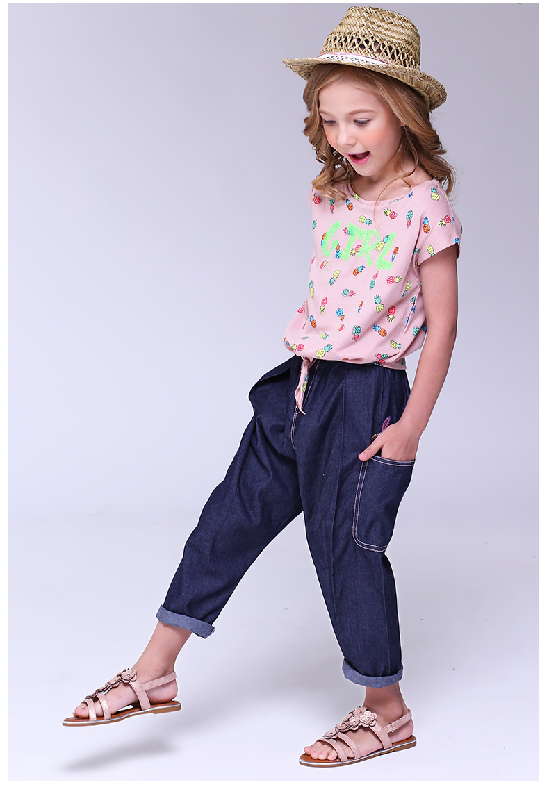 巴巴小镇女童七分裤哈伦裤牛仔裤春秋季2017新款童装中大儿童韩版裤子