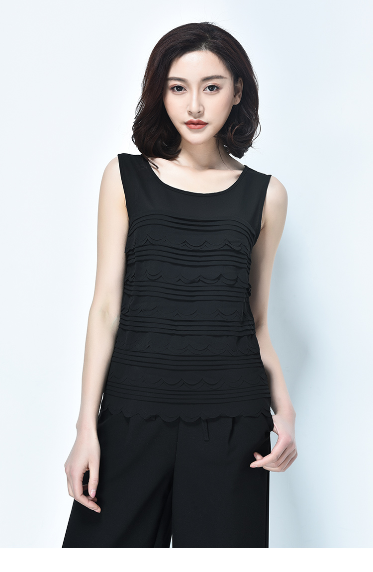 逸阳女裤逸阳夏季女装修身时尚百搭气质雪纺无袖背心t恤上衣薄女0276