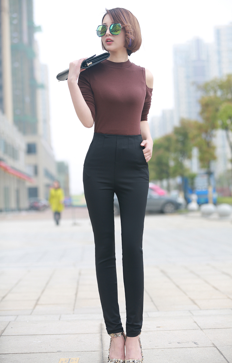 mtiny高腰西裤女长裤夏小脚黑色修身正装裤休闲职业显瘦侧拉链