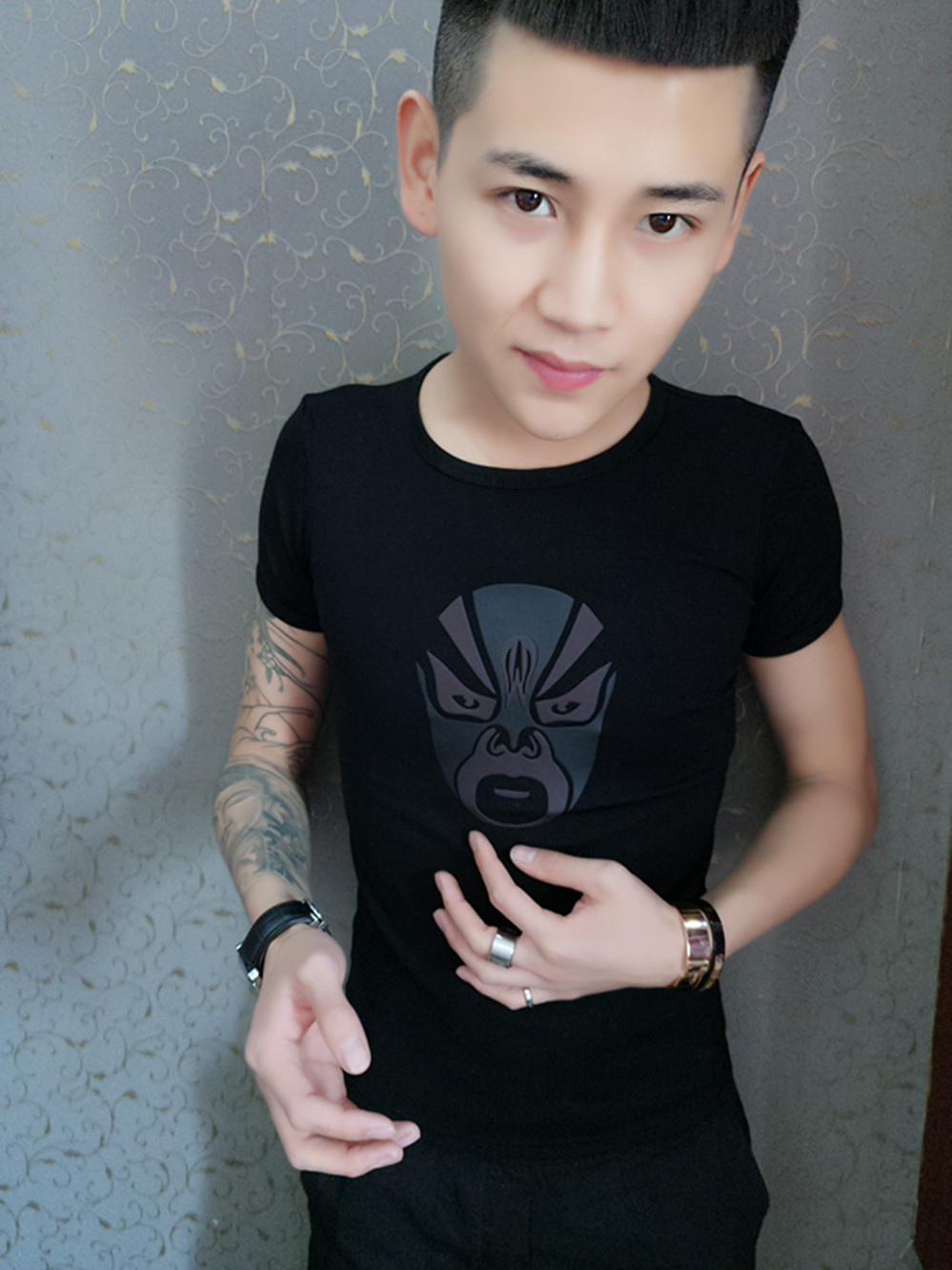 818款社会精神小伙变色t恤快手红人牌牌琦男短袖t恤吴迪夜店时尚潮