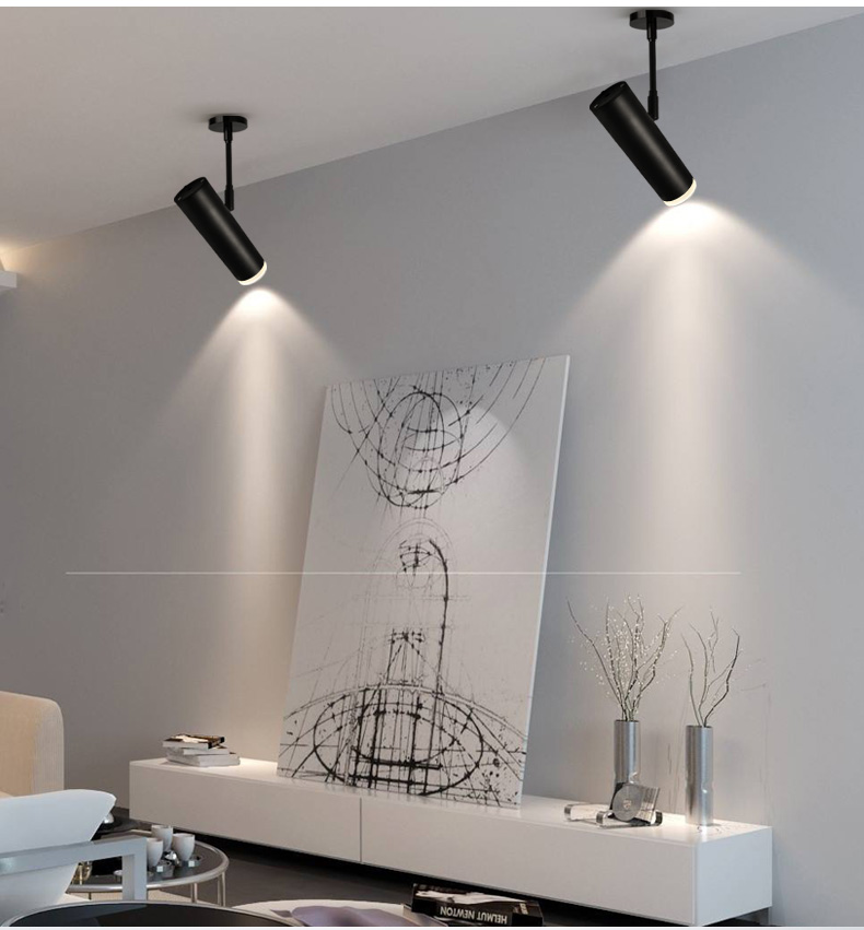 长杆轨道小射灯led聚光cob轨道灯北欧明装吸顶服装店背景墙导轨灯都市