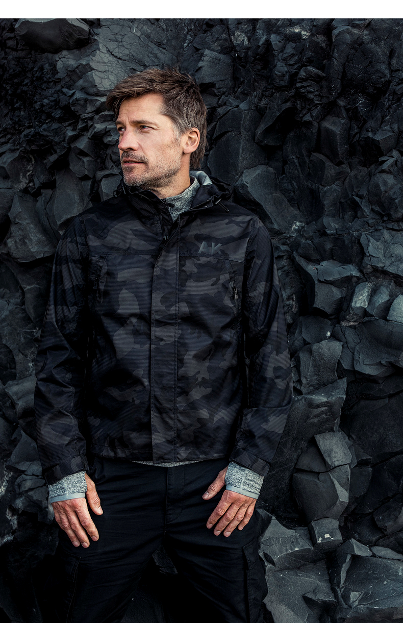ak男装秋季新款都市特工尼龙迷彩连帽防风保暖男士夹克外套