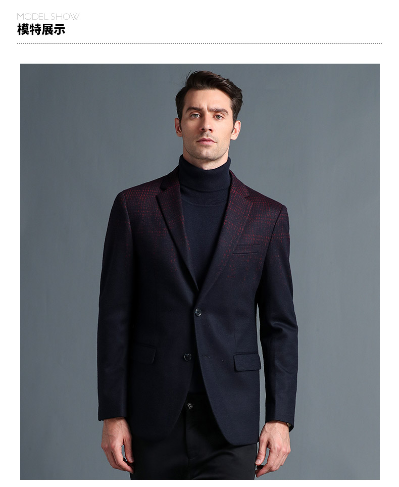 阿仕顿秋冬新品男士毛呢西服时尚休闲渐变色男西装便西外套