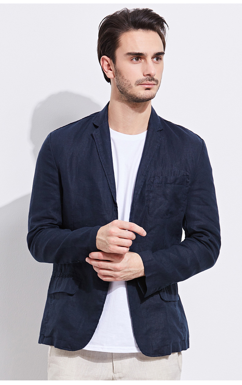 uaisi亚麻西装男商务休闲棉麻西服修身外套男士大码单西服男时尚修身
