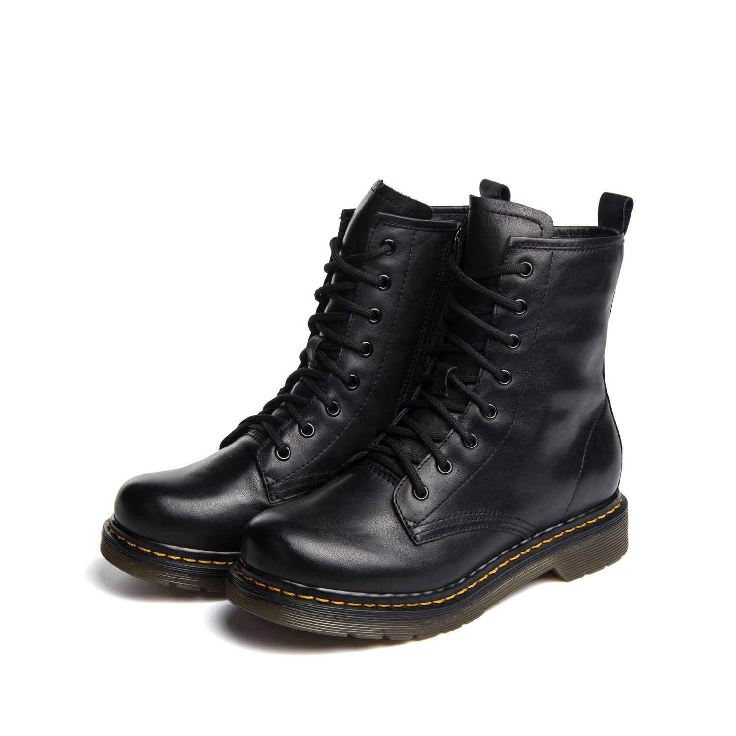 索菲娅(safiya)牛皮革交叉系带圆头低跟方跟休闲马丁靴短靴女sf