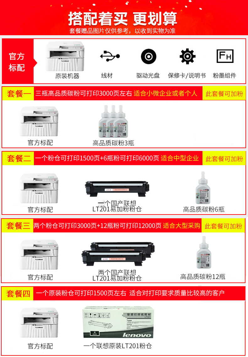 联想lenovom7216m7206m7206w黑白激光多功能打印机打印复印扫描三合一
