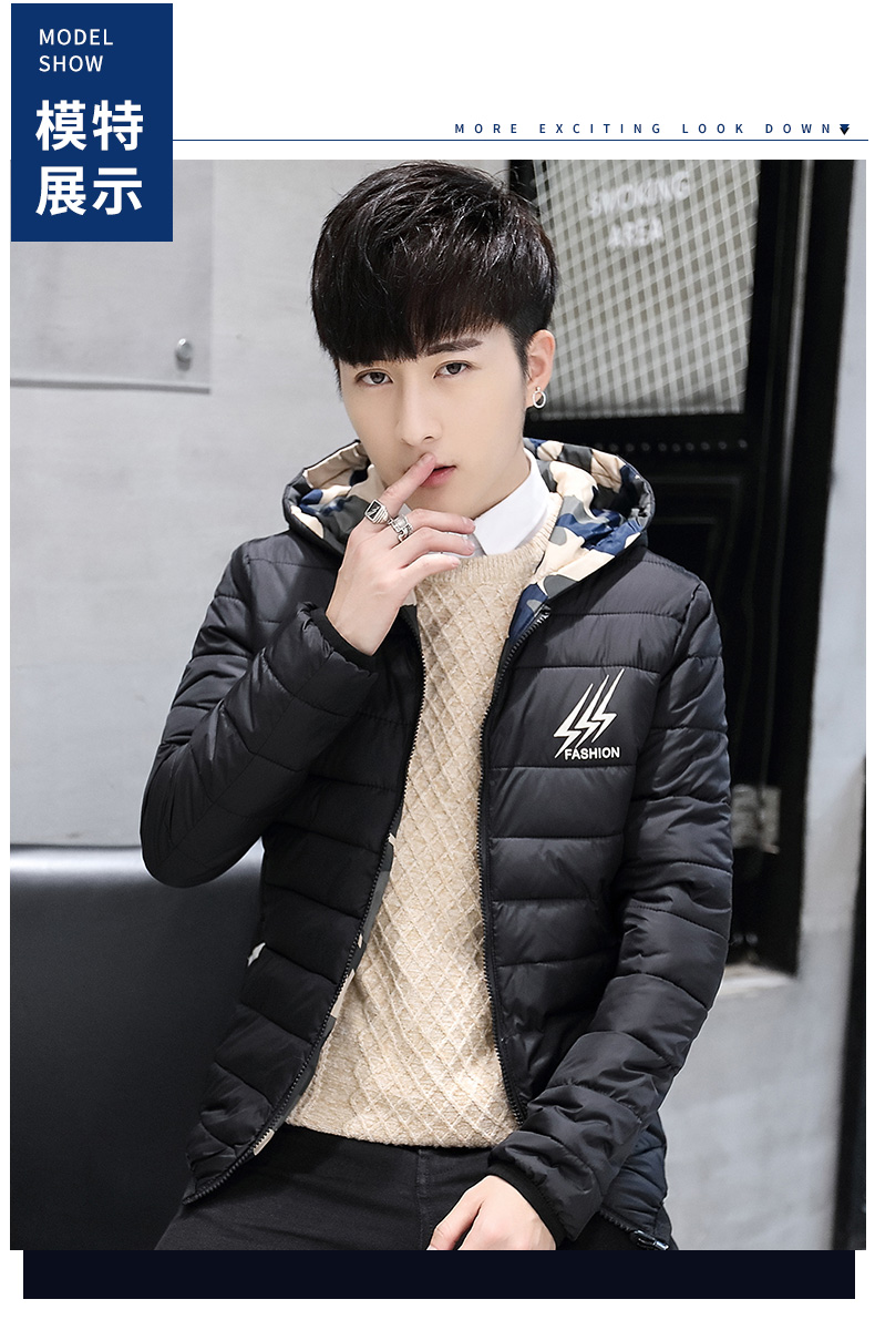青少年男士连帽棉服冬季双面穿棉衣男生外套初