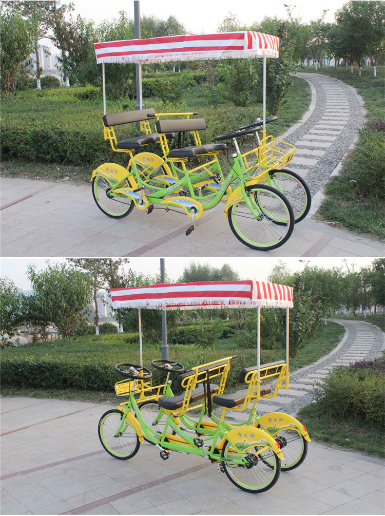 欧伦萨户外运动四人自行车四人多人骑双人四轮自行车带棚出租车24寸