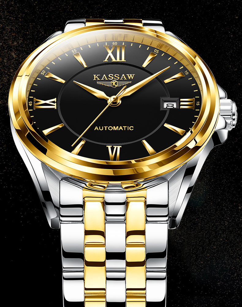 卡梭(kassaw)手表 全自动机械表男表精钢带手表男士镂空时尚商务防水