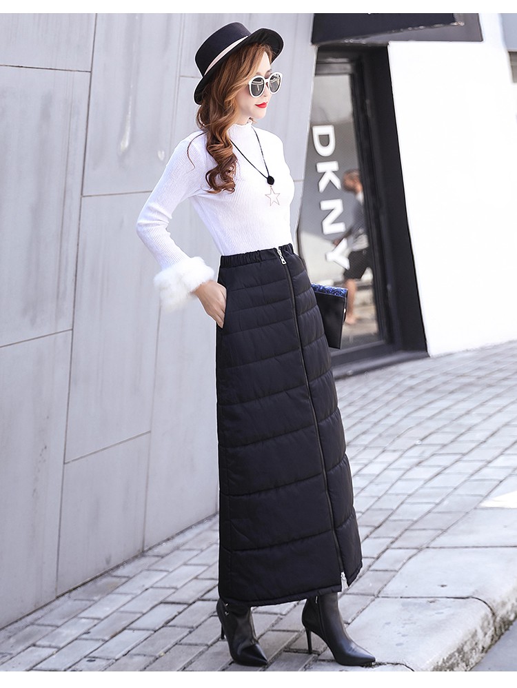冬天裙子女冬百搭保暖羽绒半身裙中长款拉链棉臀裙a字裙一片式