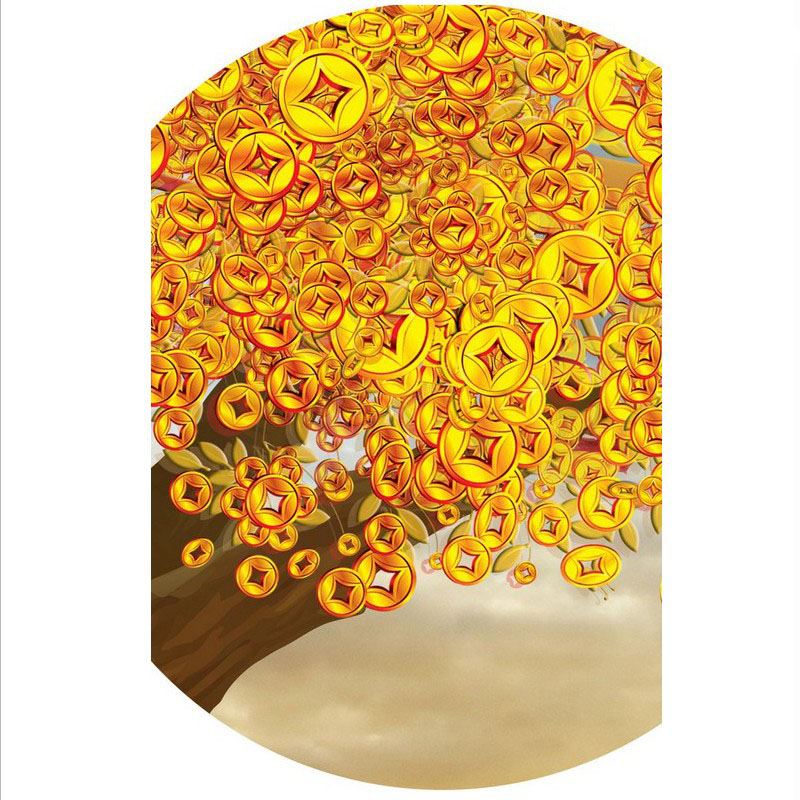 3d立体摇钱树发财树玄关背景墙墙纸壁画黄金满地财源广进壁纸墙布无缝