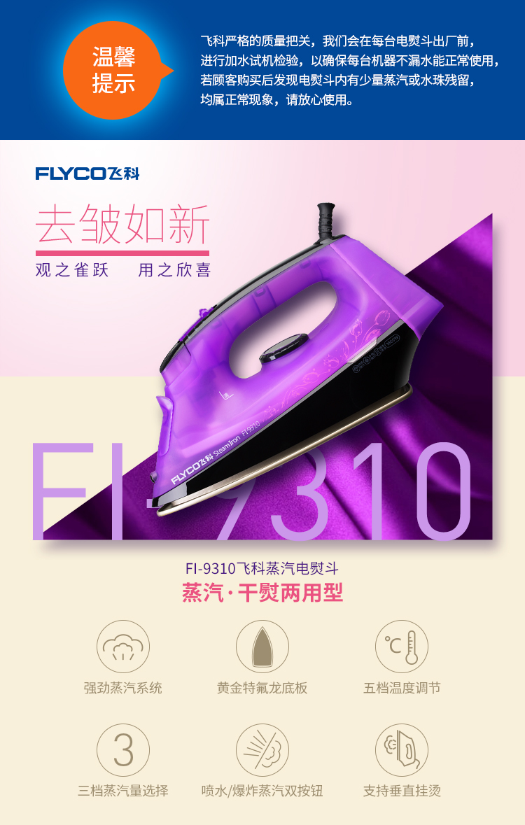 飞科（FLYCO）有线蒸汽式电熨斗FI-9310