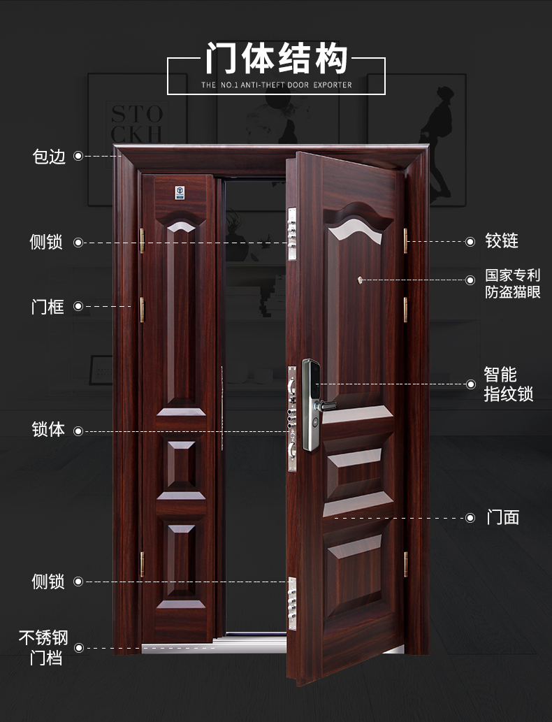 挺固甲级防盗门 子母门 五合一智能锁 c级防盗 安全门 进户门 入户门