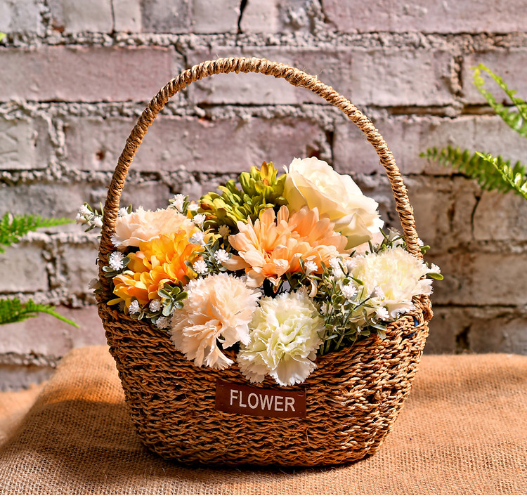 壁挂式小花篮麻绳编织吊篮田园小清新手工藤编挂钩式花盆装饰挂件半圆