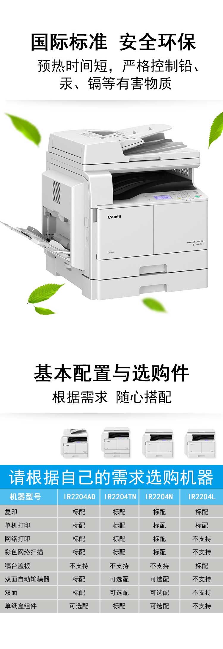 佳能（CANON）iR2204N A3 黑白数码复合机 （复印/打印/扫描/标配WiFi）
