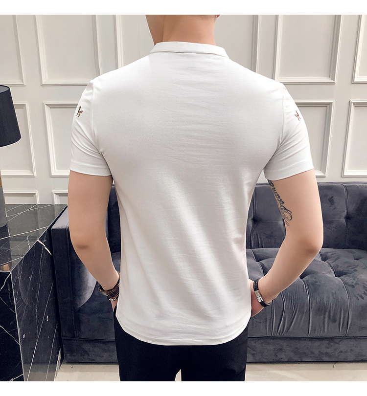 夏圆领小领刺绣短袖polo衫夏款男士半袖休闲小衫修身型运动服汗衫