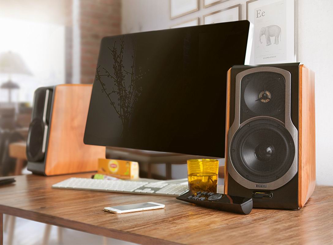 漫步者edifiers2000v2hifi有源20音箱蓝牙音箱音响木纹棕