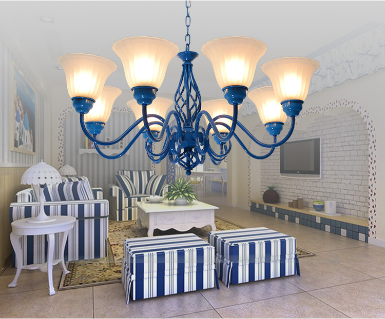 波迷娜(bomina)吊灯 地中海风格蓝色铁艺灯欧式客厅餐厅卧室灯美式