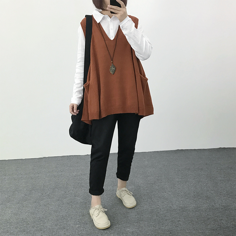 新款好店毛线背心女针织马甲宽松韩版v领中长款百搭显瘦上衣文艺坎肩