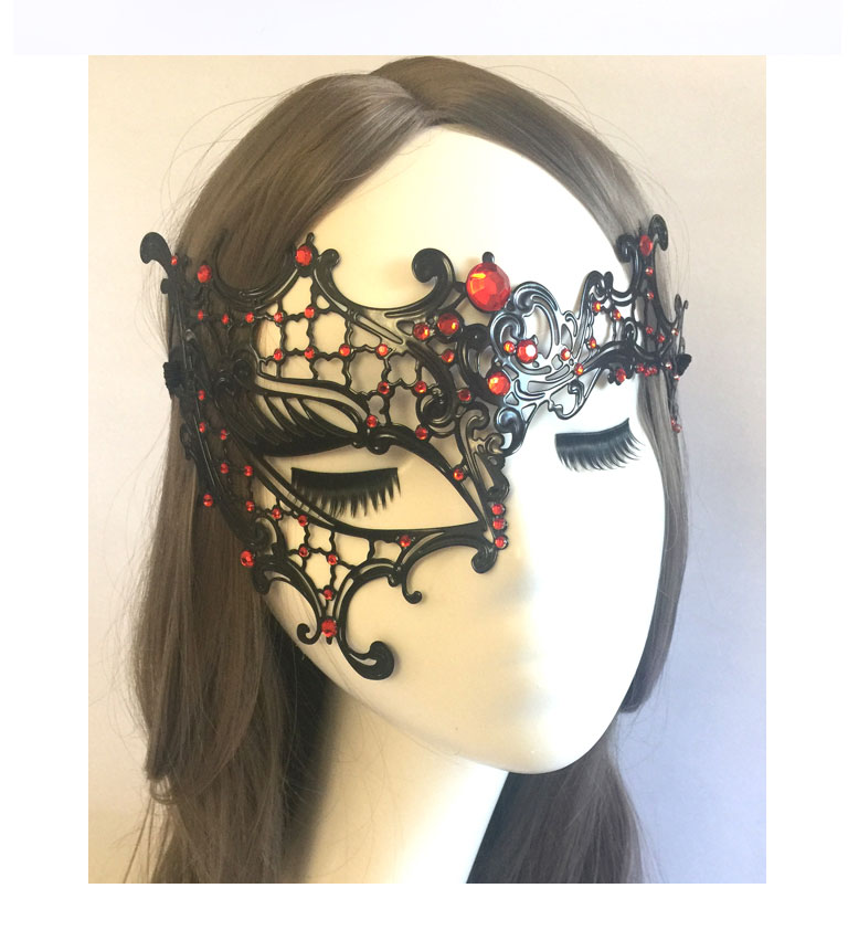 银色白钻5镶钻铁面具节庆化妆舞会成人独眼半脸黑色面具女