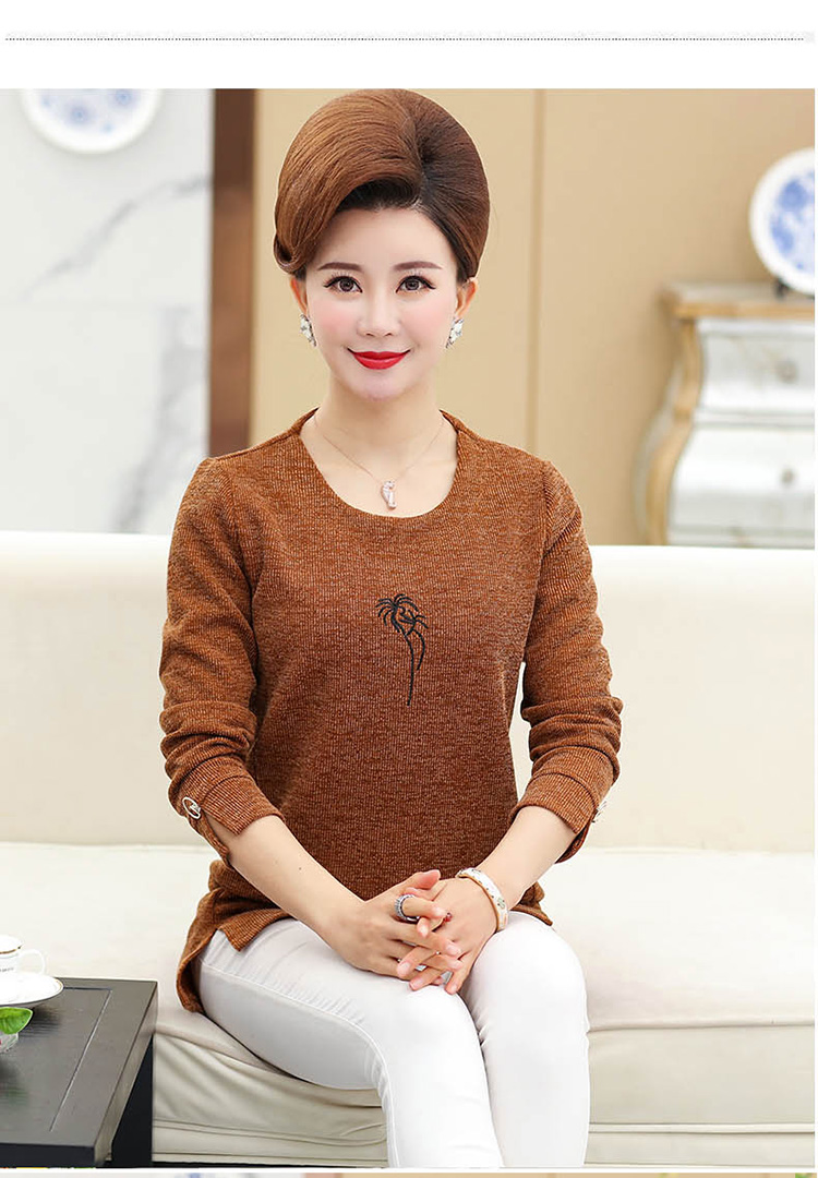 中年妇女打底衫女中长款春秋宽松妈妈秋装上衣长袖时尚4050岁60