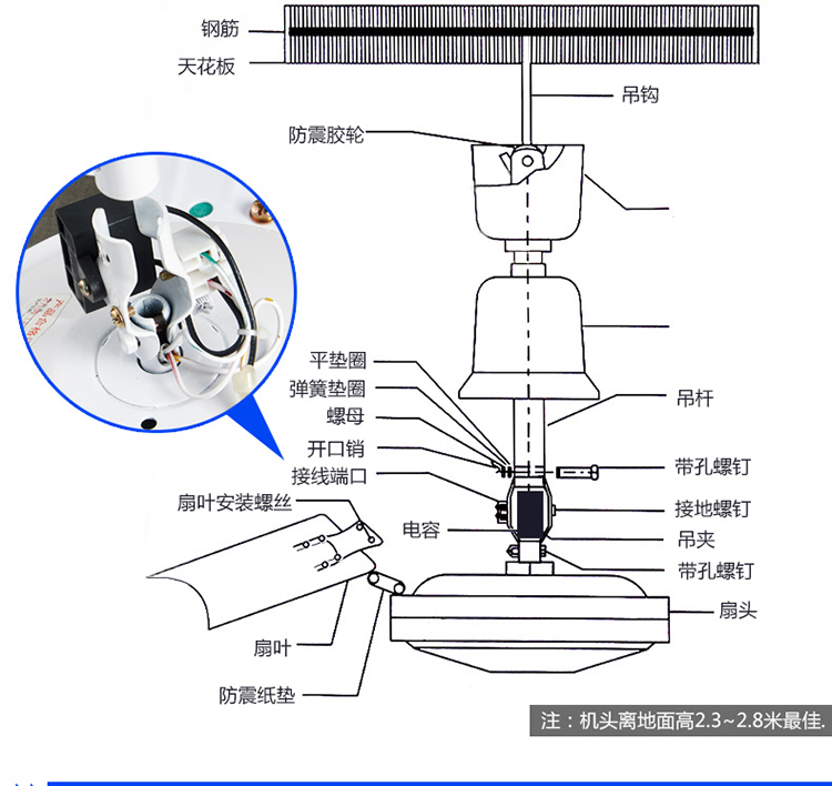 志高chigofc20电风扇1200mm吊扇三叶吊扇