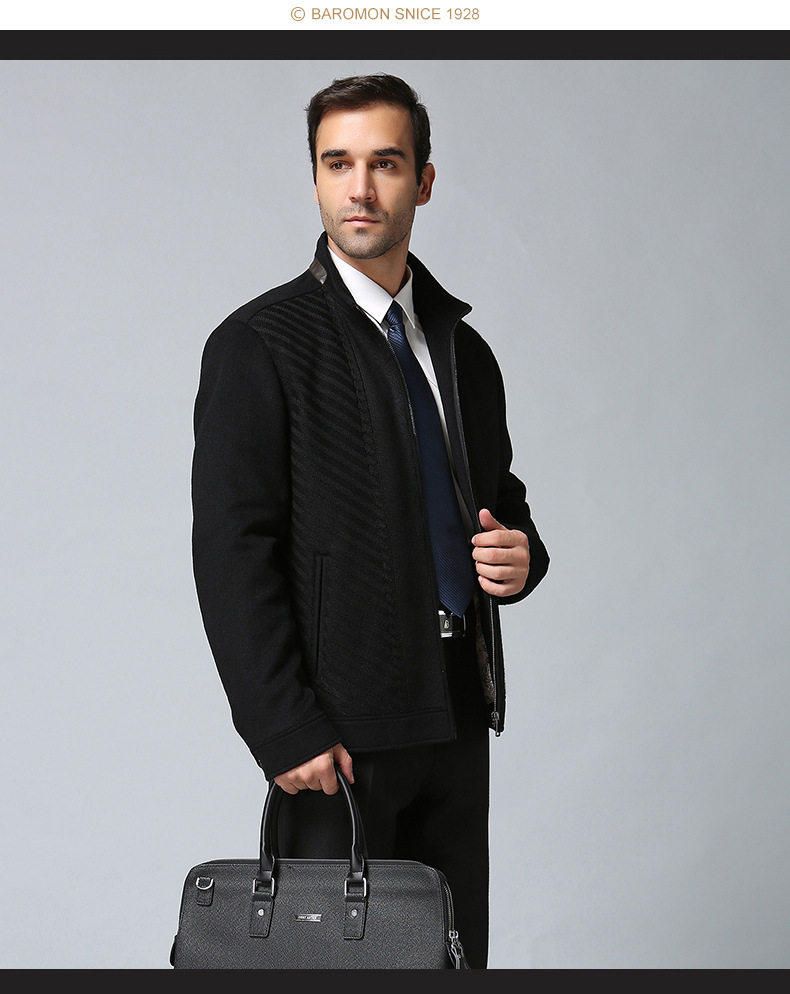 培罗蒙秋冬男士商务休闲羊绒夹克 加厚短款保暖羊毛夹克edj5811