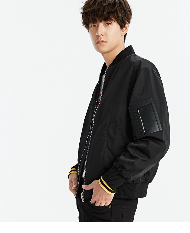 自营太平鸟男装2018新款春季黑色个性刺绣棒球外套夹克男 默认颜色 xl