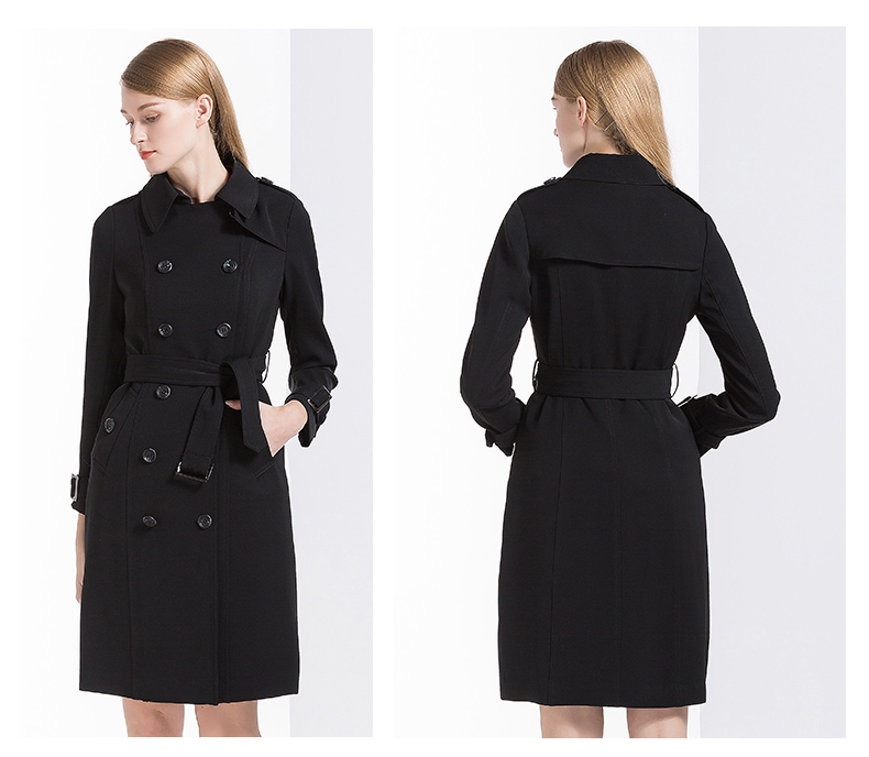 经典故事女装冬季双排扣风衣袖畔设计时尚通勤女外套